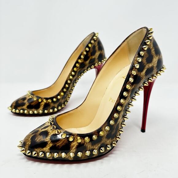 Christian Louboutin Dorispiky Leopard Spike Patent Pumps Size 37.5 - Picture 1 of 13